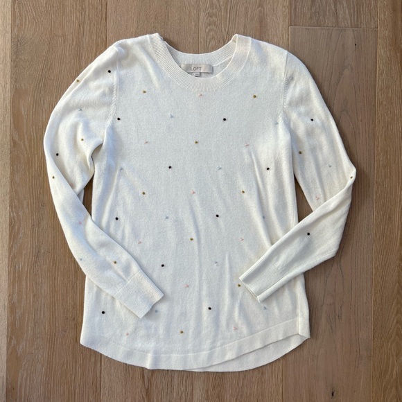 LOFT Sweaters - Loft Embroidered Polka Dot Cream Crew Neck Sweater Womens Size Small
